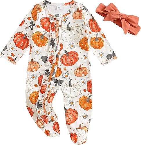 BemeyourBBs Ropa para bebé recién nacida, con volantes, cierre de cremallera, mameluco con diadema