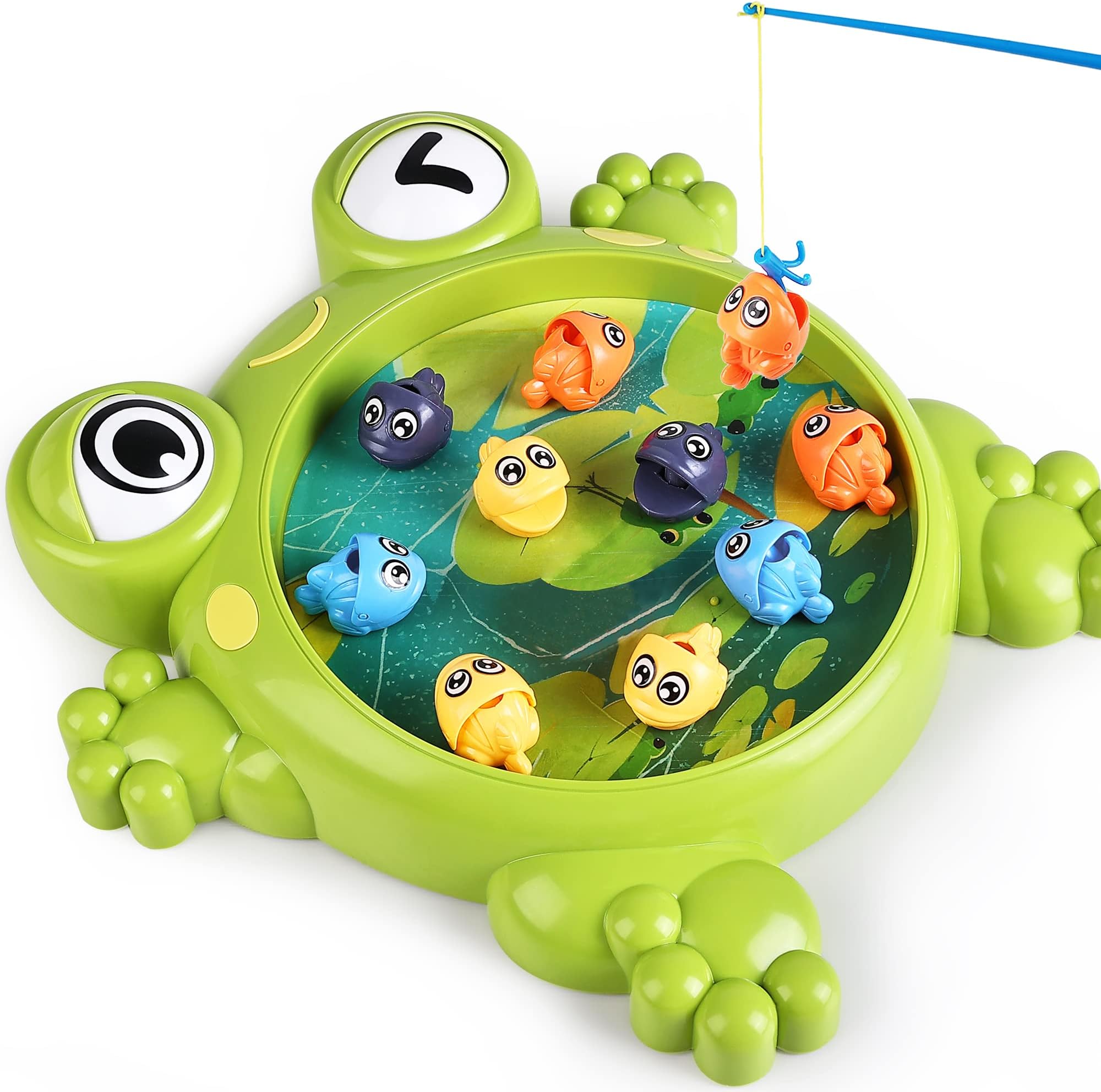 iPlay, iLearn Kids Magnetic Fishing Game Frog Toys, Music Fish Catcher Board Game for Toddlers 3-5, Montessorri Learning Fine Motor Skill, Educational Birthday Gift 4 5 6 7 Year Old Boy Girl Children