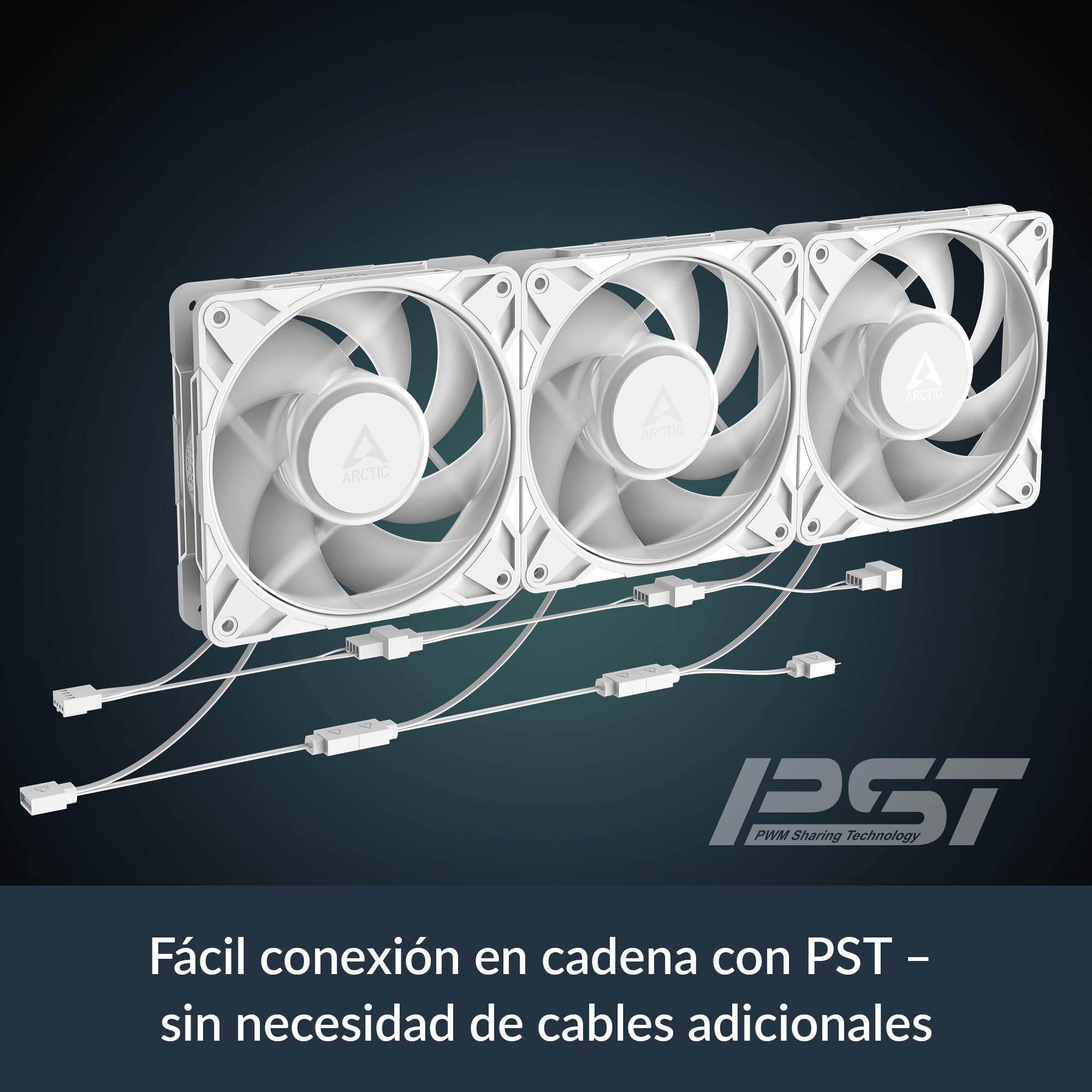 ARCTIC P12 Pro A-RGB (3 Piezas) - Potente Ventilador de Caja PC Premium, Case Fan PWM 120mm, Divisor cable Y, 600–3000 rpm, 0 rpm <5% PWM, 5V Digital RGB, 4 Pines, Rodamiento fluidodinámico - Blanco