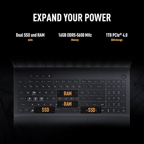 Miniatura 38 de ASUS TUF Dash 15 (2022) Laptop para juegos, pantalla FHD de 15.6 pulgadas 144Hz, Intel Core i7-12650H, GeForce RTX 3060, 16GB DDR5, 512GB SSD