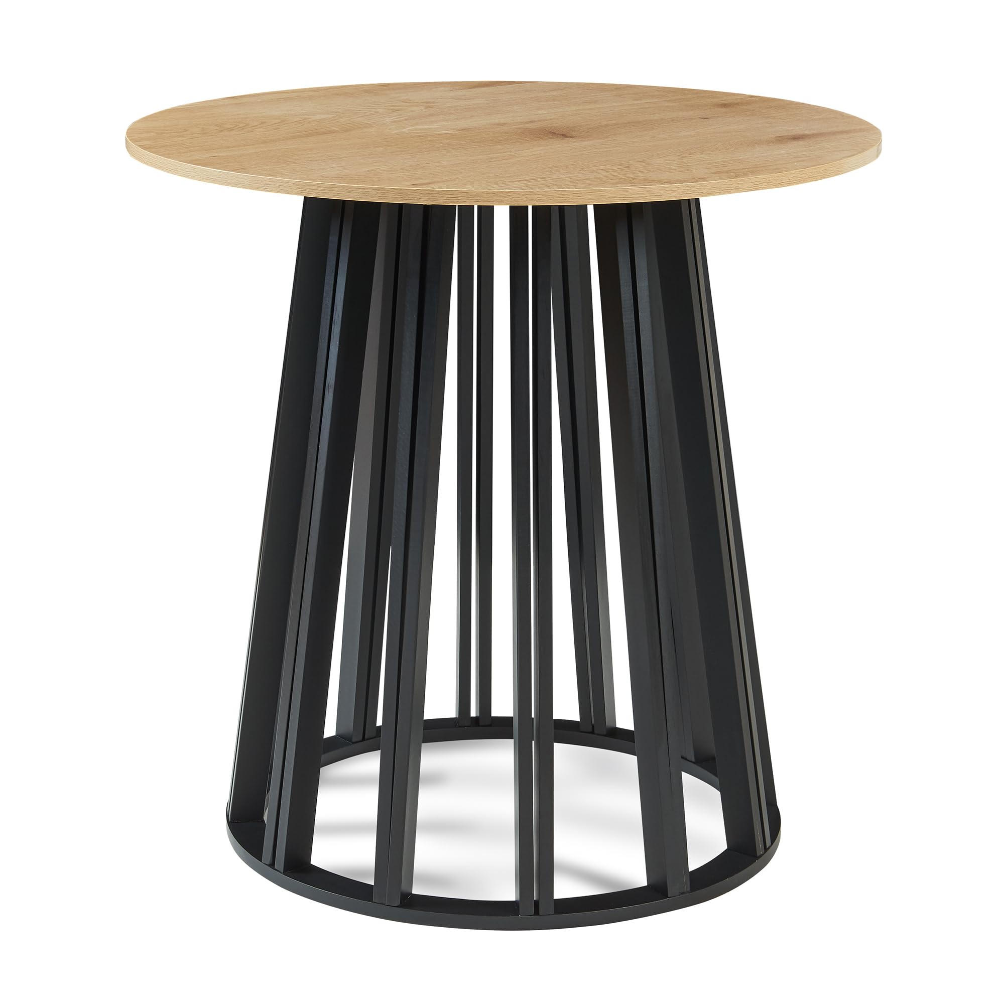 [en.casa] Tavolo Rotondo da Sala Pranzo Base Conica Tavolo Bistrot con Piano Rotondo (AxØ) 76x80 cm per Soggiorno Postazione di Lavoro Studio - Effetto Rovere/Nero