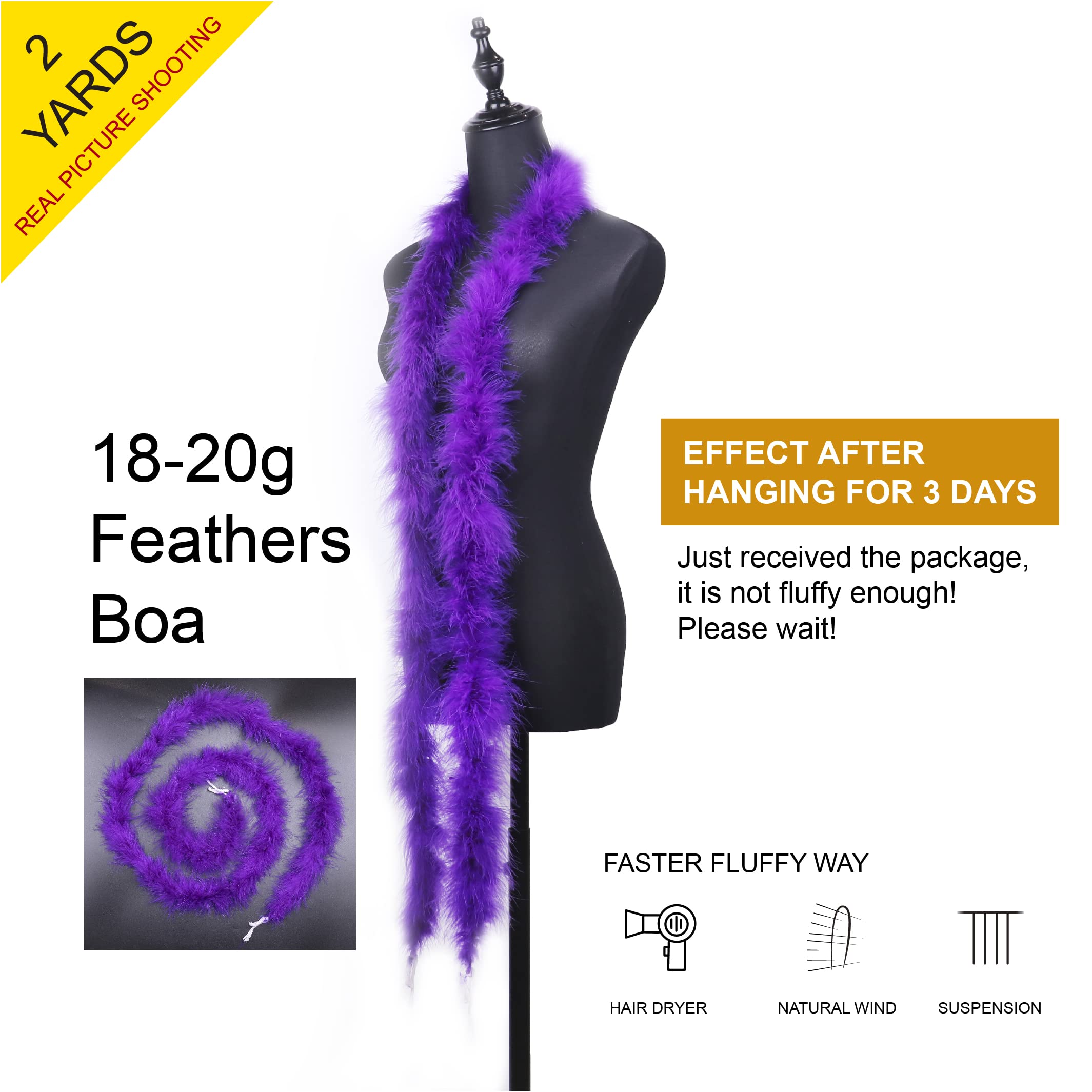 2 Yards 20G Fluffy Marabou Purple Feather Boa for DIY Craft Sewing Trim Home Wedding Party Christmas Decoration - Image 2