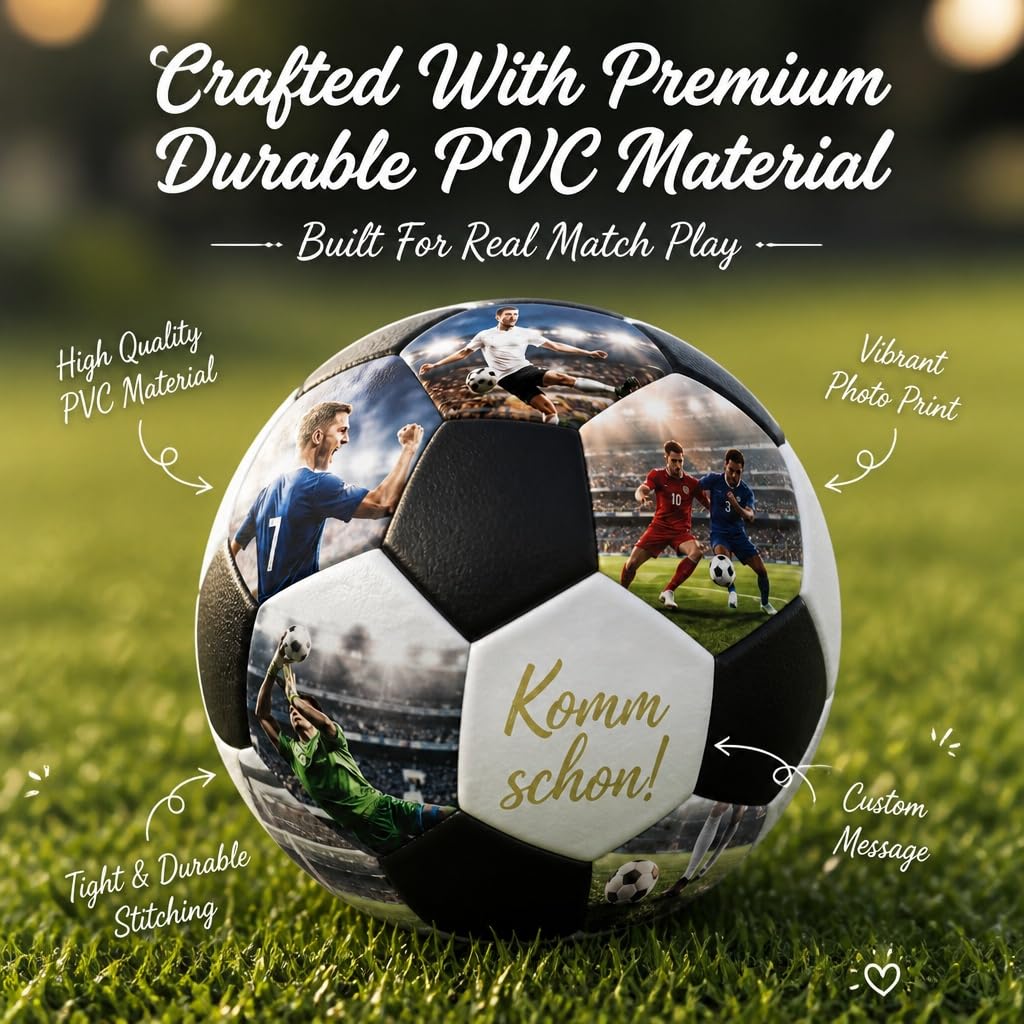 Personalisierte Fußball mit Foto & Namen & Text, Fußball Personalisiert mit 5/10/15/20 Bildern, Größe 4 oder 5, Personalisierte Fussball Geschenk für Fußballfans, Sohn, Jungen, Mädchen & Trainer