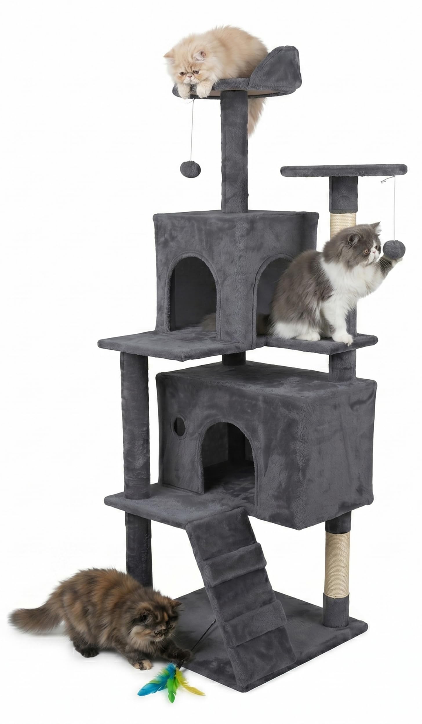 Cat Tree Tower 145 cm, Spacious Condo, Multi-level Sisal Scratching Posts