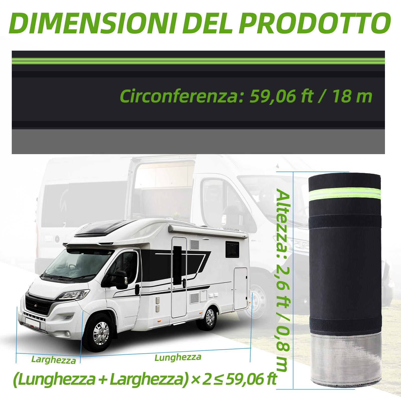 Bordo per camper, 0,8 m x 18 m, protezione per tutte le condizioni atmosferiche