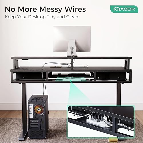 Miniatura 9 de AODK Escritorio Eléctrico de Pie con Cajones y Bandeja para Teclado, Escritorio Ajustable en Altura de 55 Pulgadas con Tomas de Corriente y Luces