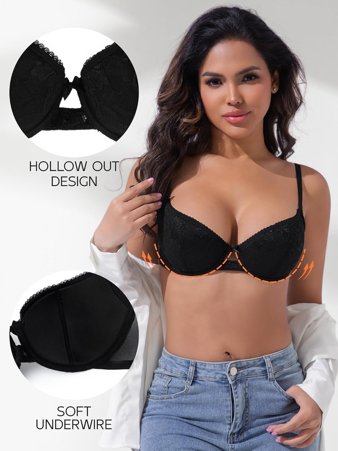 Women's Balconette Bra Sexy Lace Bralettes Demi Underwire Low Cut Cotton Everyday Bras Half Cup Lingerie - Image 4