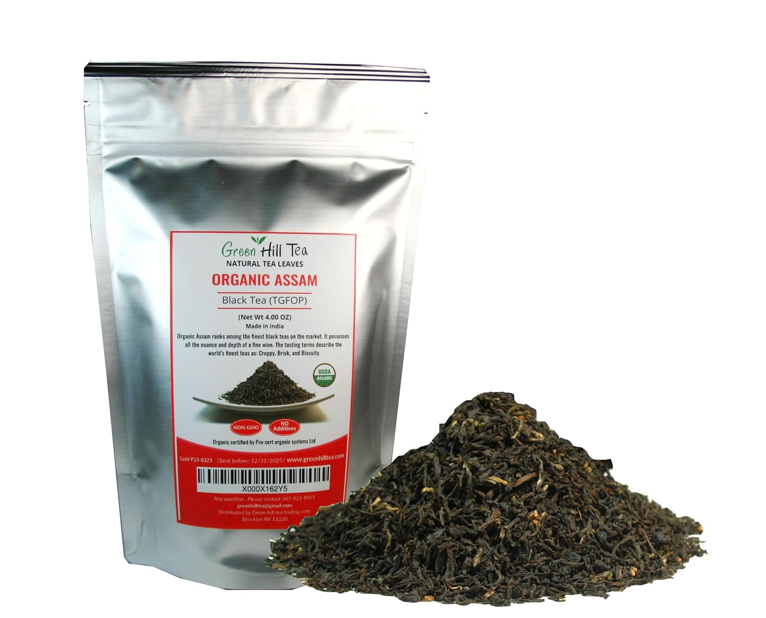 Greenhilltea, Organic Assam (TGFOP) Black teaWith Tippy and Flowery premium loose leaves tea packed in resealable zip lock foil bag 4 OZ - Image 2