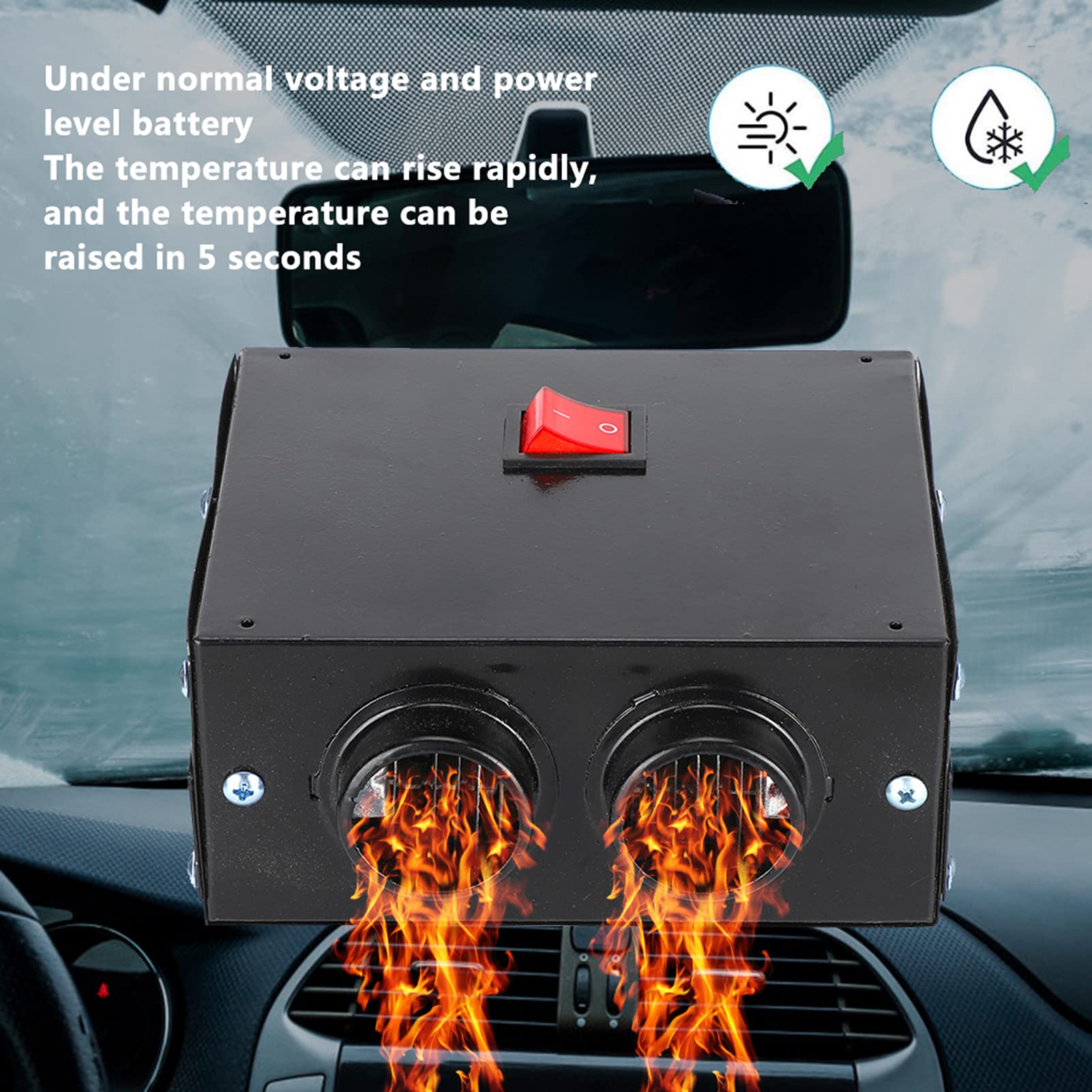 Riscaldatore Portatile per Auto e Camion 24V 600W, Sbrinatore e Deumidificatore Silenzioso con Ventilatore, Termoventilatore Rapido in Ferro Resistente per Parabrezza(24 V)