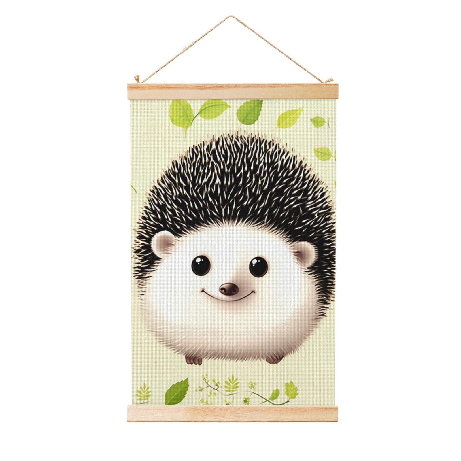 Cute hedgehog Posters Wooden Shaft Hanging Poster Canvas Prints Scroll Wall Art Painting Vintage Wall Banner Modern Artwork Decor for Home Decor Ready to Hang 20"x30"