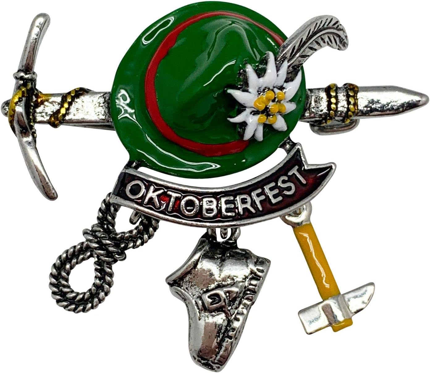 German Bavarian Oktoberfest Hat Pin, Alps Climber Deluxe Hat Pins for Men With Charms & Oktoberfest Banner, Edelweiss & Bavarian Pin Ideal for Oktoberfest Costume Men | By Oktoberfest Haus