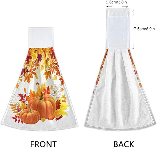 Miniatura 4 de Toallas de cocina colgantes de calabazas amarillas otoñales, 2 piezas de hojas de otoño, toallas de mano, toallas de barra de té, toallas para baño,