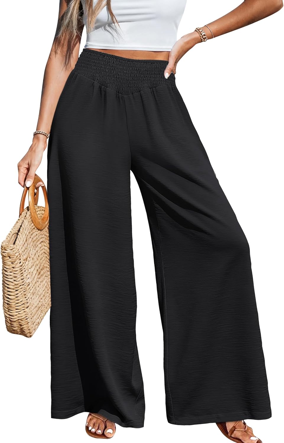 Women's Wide Leg Pants - 2026 Summer Loose Fit High Waist Travel Flowy Palazzo Casual Smock Baggy Slacks