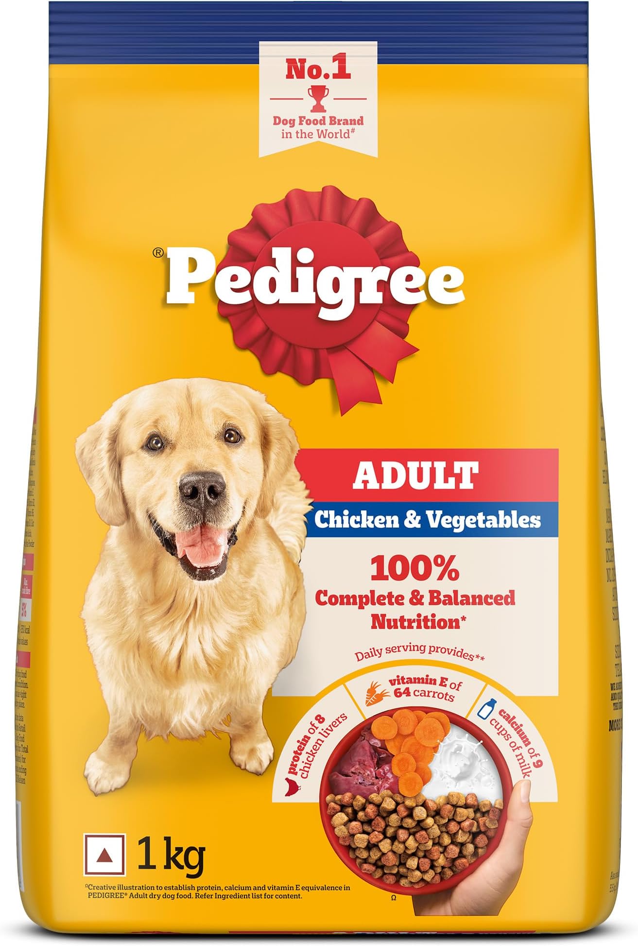 Pedigree Adult Dry Dog Food Chicken & Vegetables 1kg, 100% Nutrition