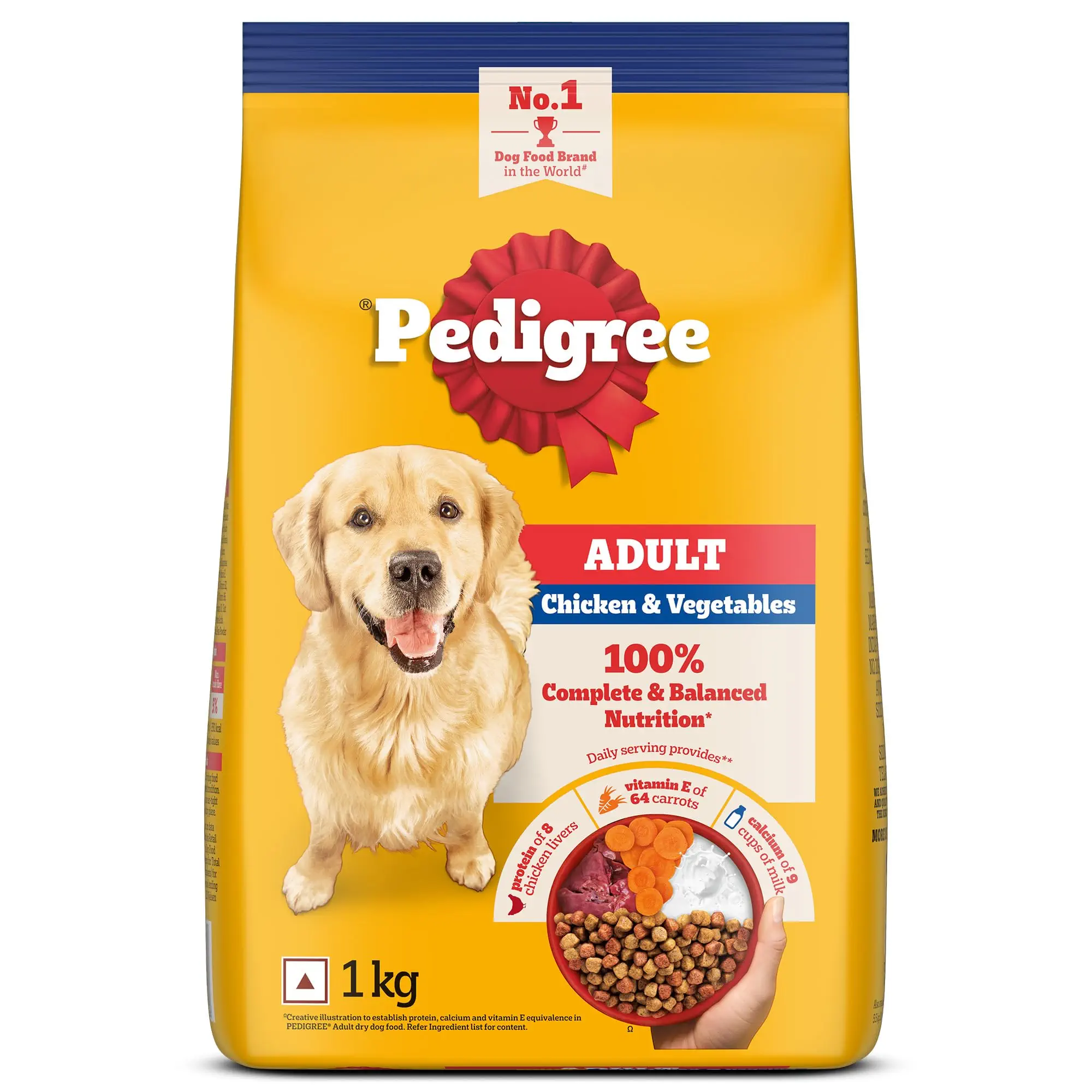 Pedigree Adult Dry Dog Food Chicken & Vegetables 1kg, 100% Nutrition | 100% Complete & Balanced Nutrition, Protein of 8 Chicken Livers, Vitamin E of 64 Carrots, Calcium of 9 Cups of Milk - 11% off at DetectaDeal