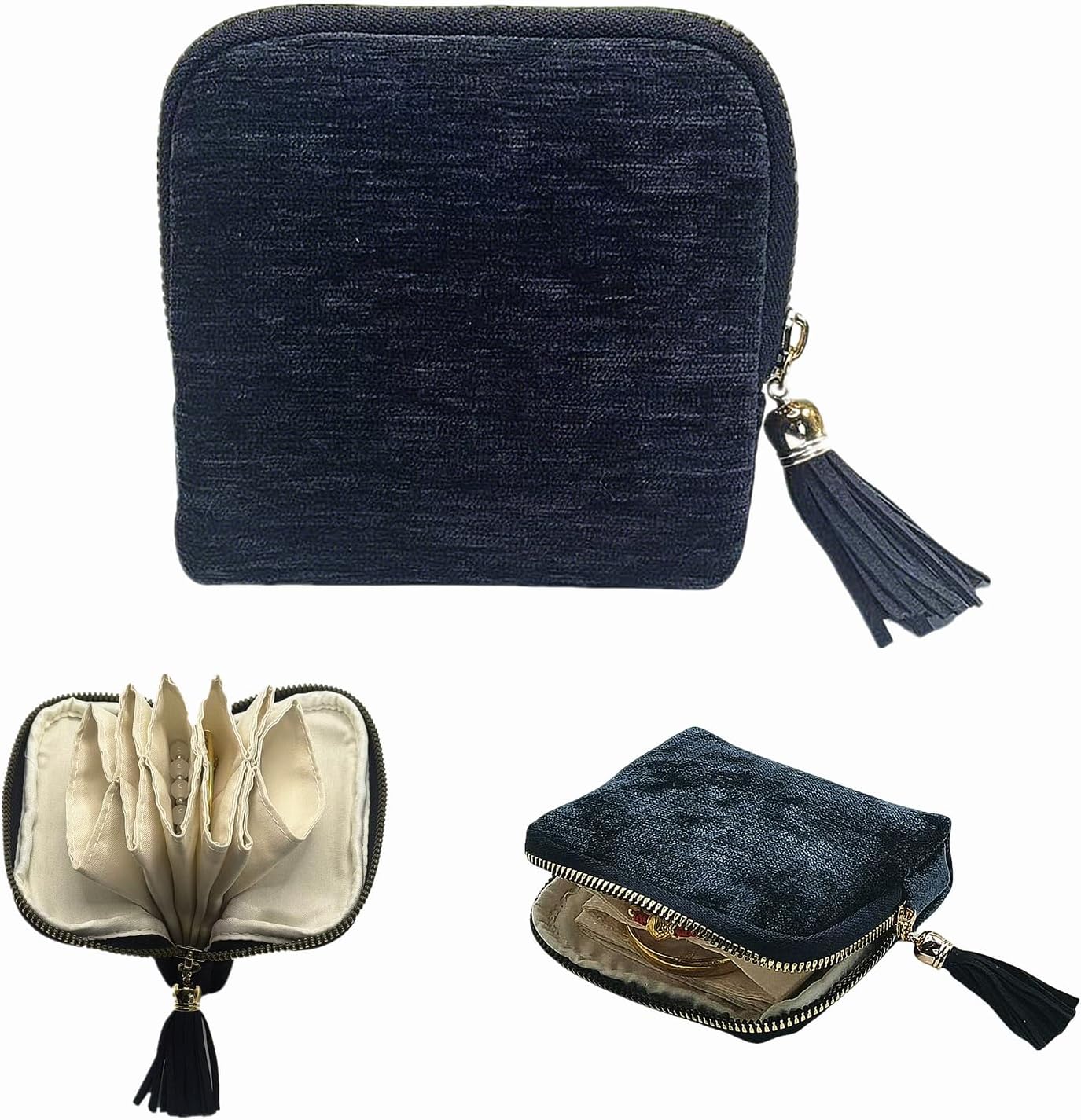 Small Travel Jewelry Case - Jewelry Travel Organizer Bag with Tassel Zipper for Bracelets, Necklaces, Bangles, Jewelry Organizer Storage Bag Gift for Women Girls - LJB001-Dark Blue