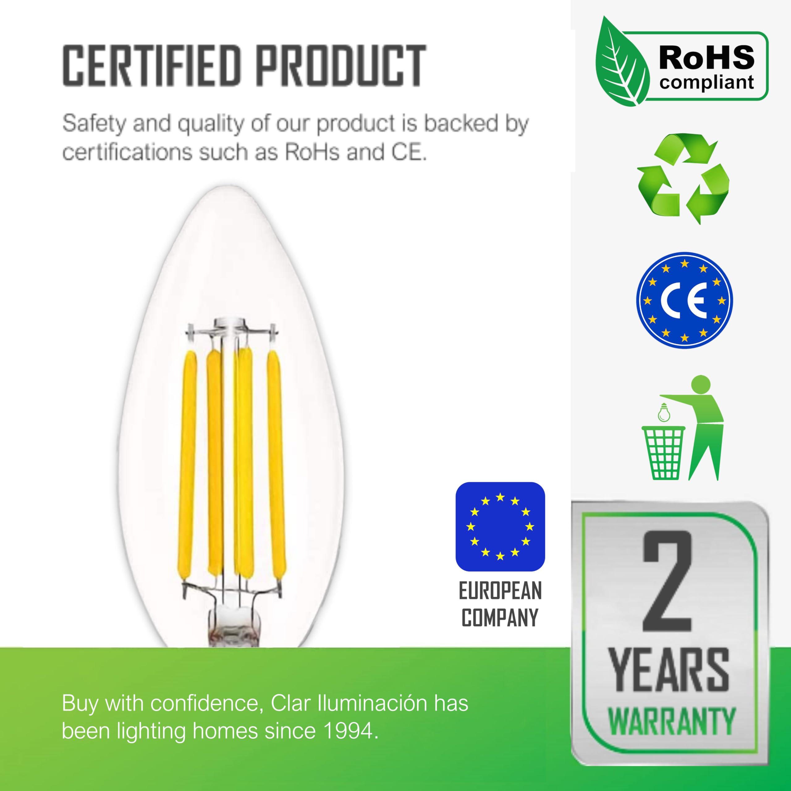 CLAR- Ampoule Flamme E14 Petit Culot à Vis, Ampoule Filament E14, Ampoule LED E14, 4000K (6W Pack 20)