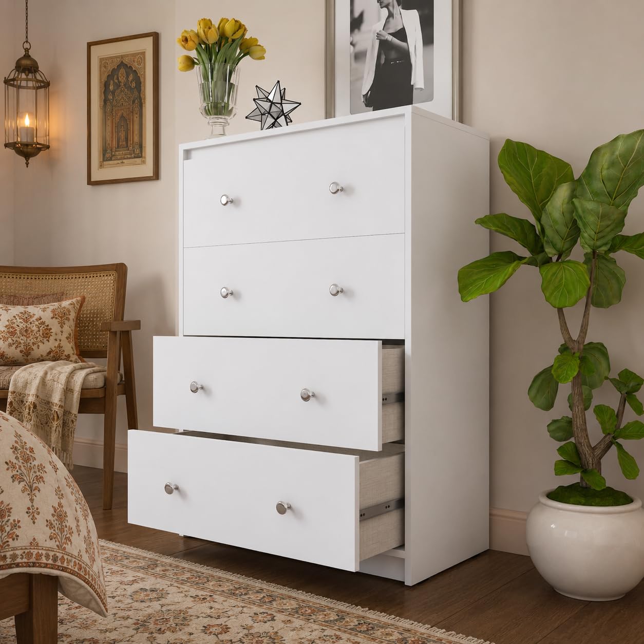 Studio Kook Avon Engineered Wood Chest of Drawers, 4 Drawers (Matte Finish) (Moonshine White)