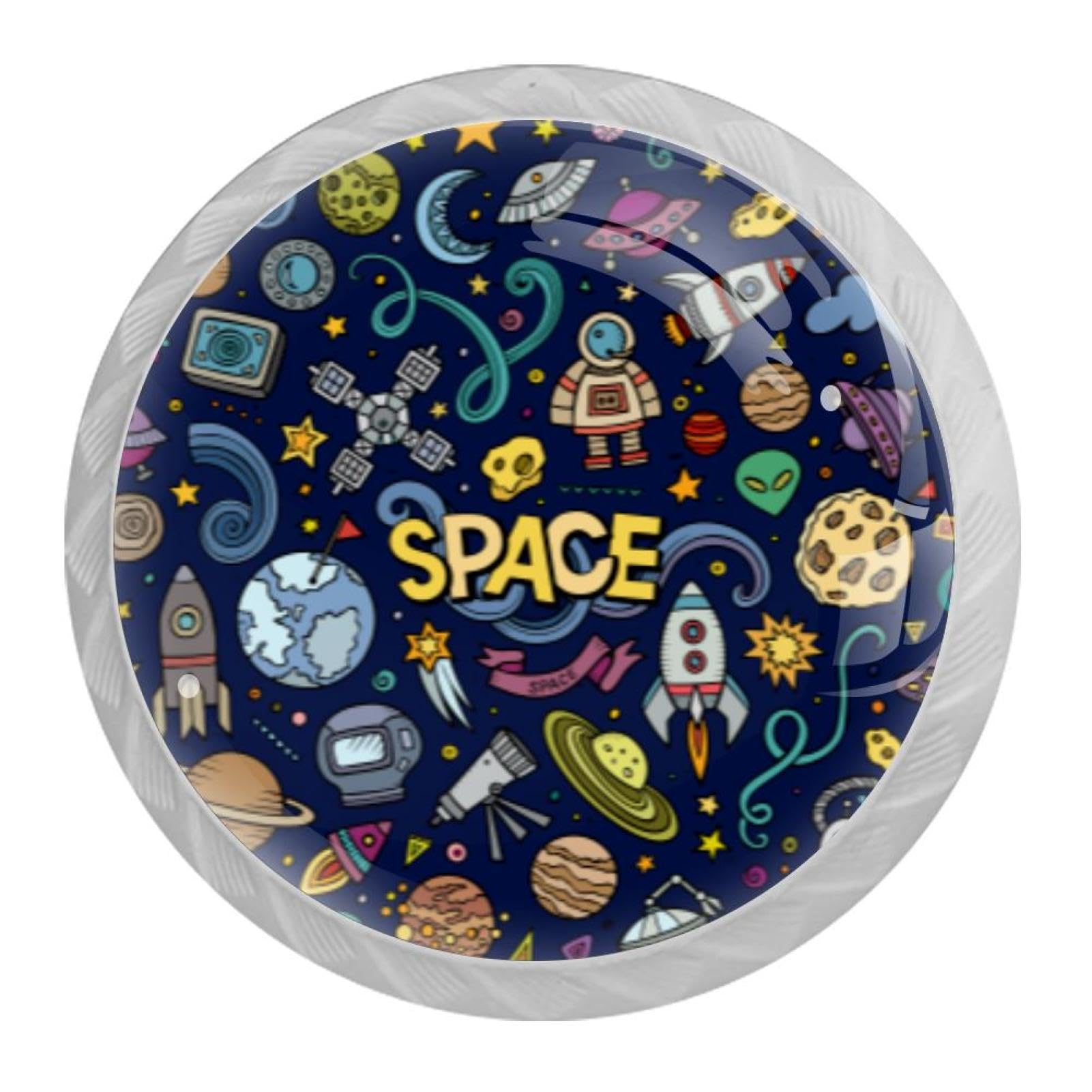 Tqmspg 4 Pieces Drawer Pulls Space Planets Pattern Door Knobs Dresser Handles for Kitchen Wardrobe Cupboard Hardware Furniture