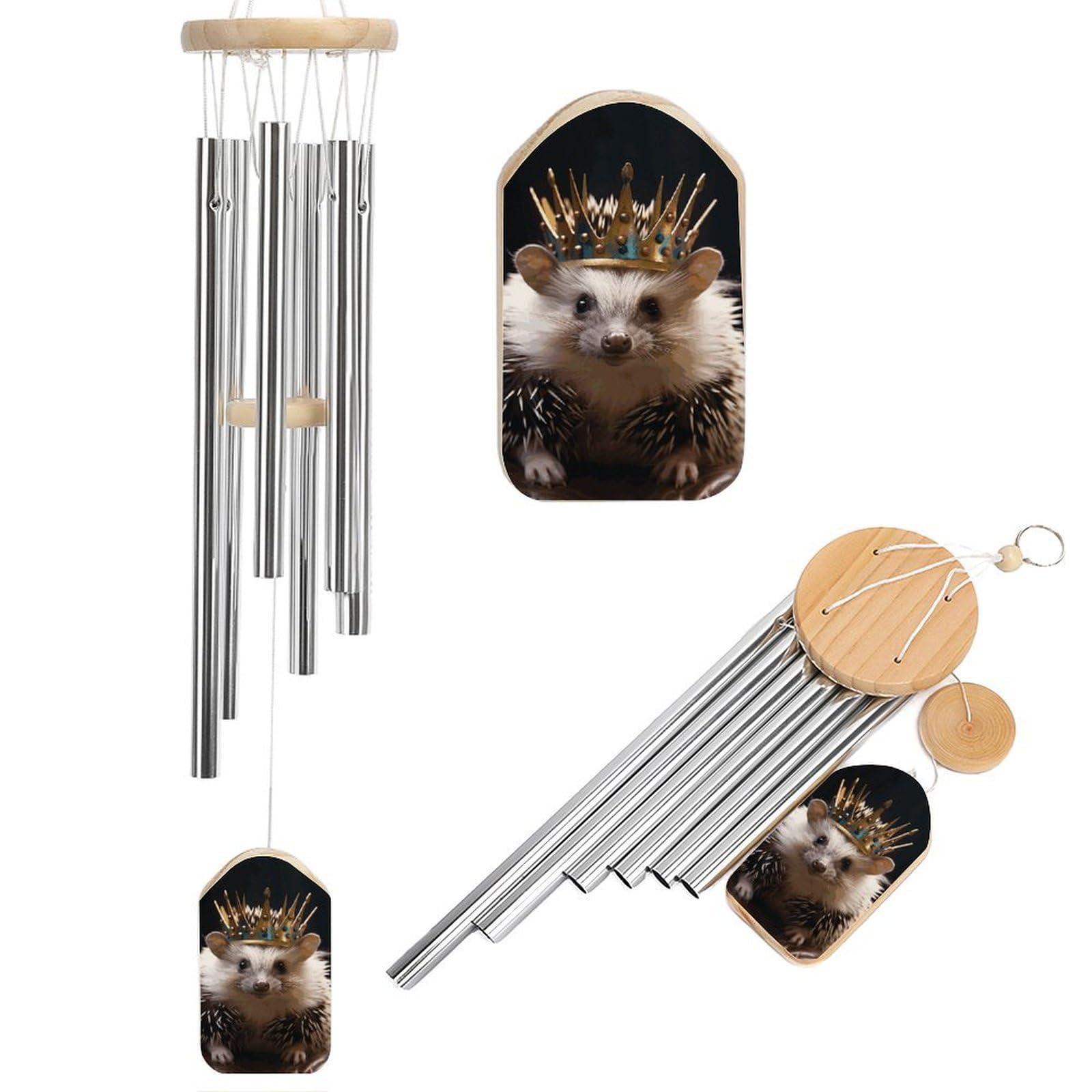 Crown with Hedgehog Wind Chimes for Outside House Warming Gifts, Deep Tone Soothing Melodic Tones Windchimes, Memorial Wind Chime for Home Garden Decoration Aluminium Large Wind Chimes
