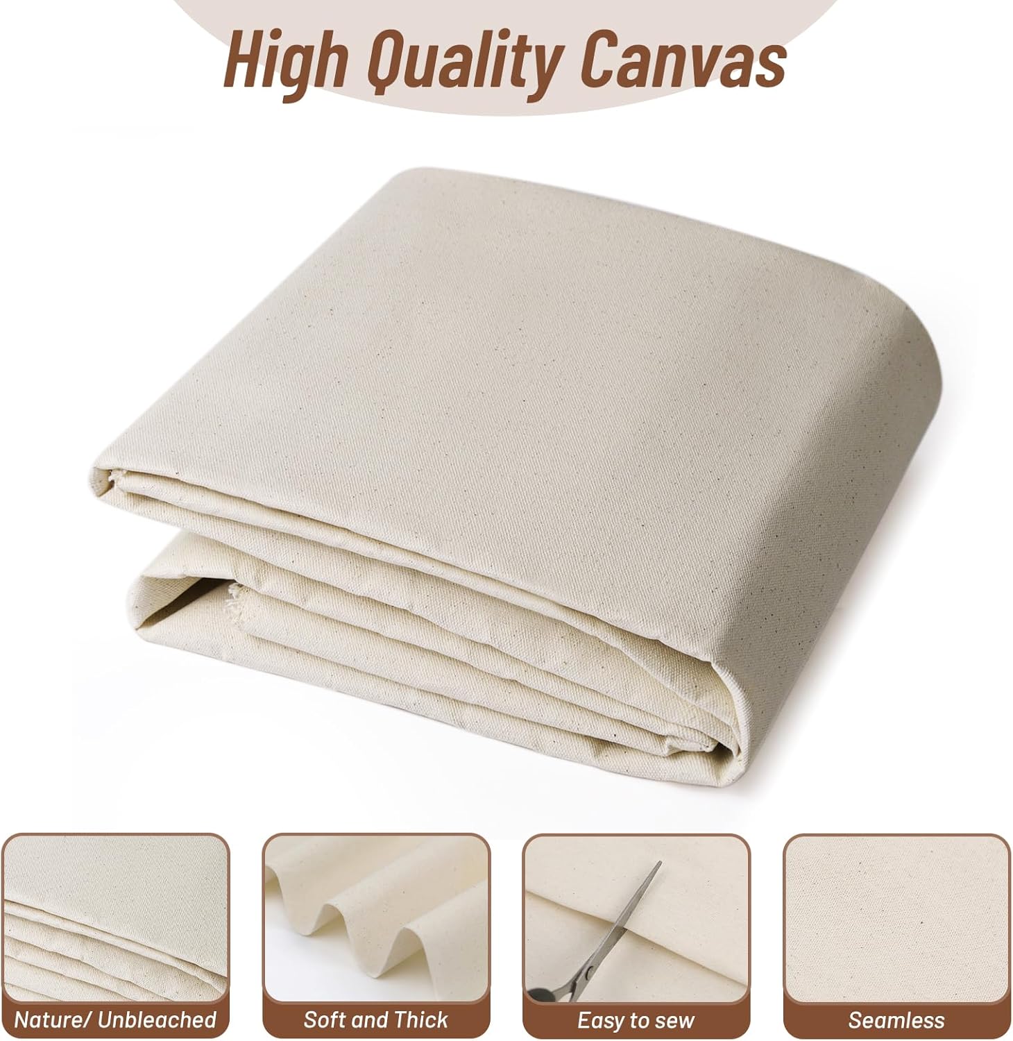 60”W 10oz Natural Canvas Fabric, Canvas Roll, 100% Cotton Painters Drop Cloth for Arts & Crafts, Backings Covers (5 Yards)