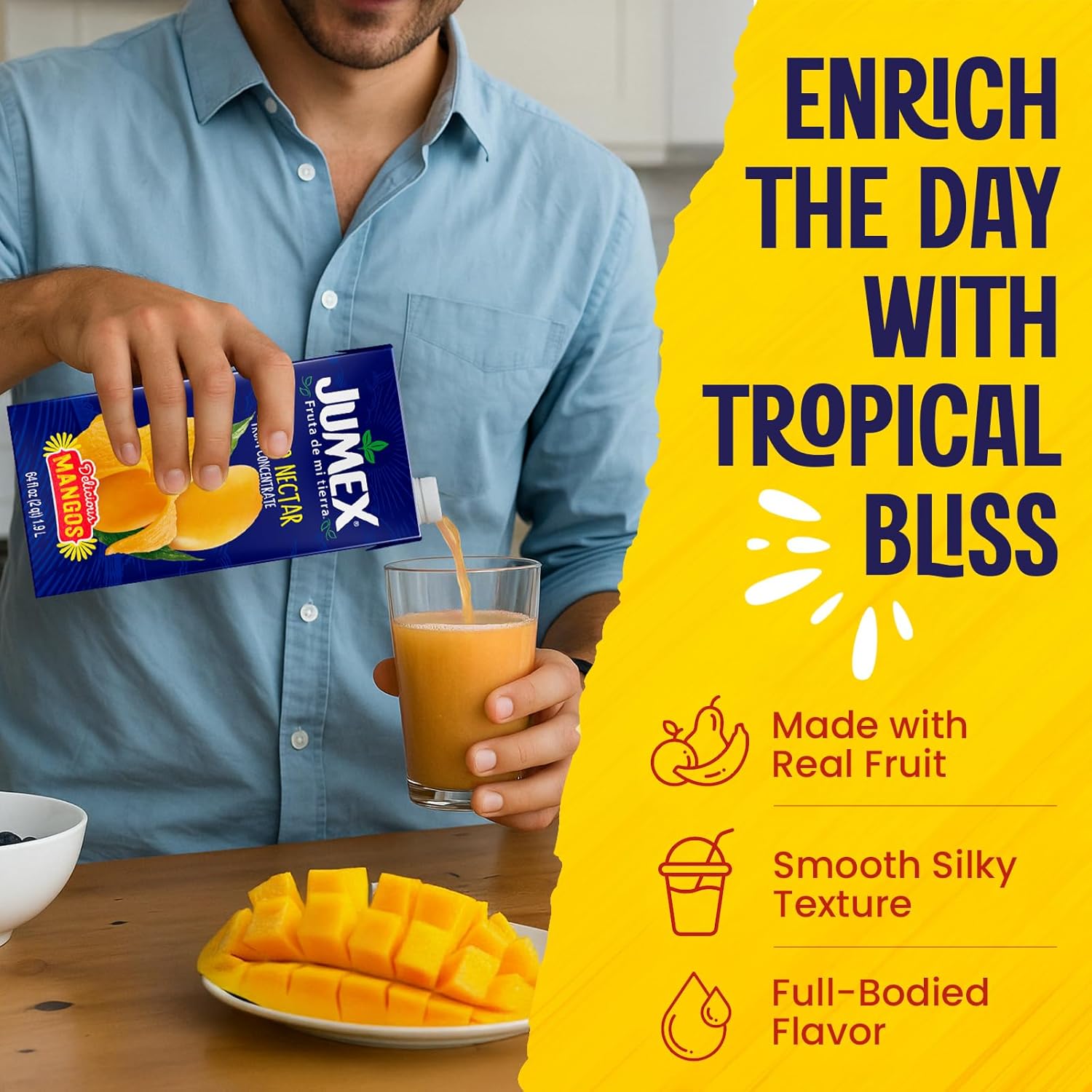 Jumex Mango Nectar - Mango Juice Nectar Made with Fresh Fruit Puree - Tropical Fruit Juice Concentrate for Smoothie Mix, Cocktail Mixers, Kids Drinks & Mexican Beverages - 64oz, 8 Pack Carton