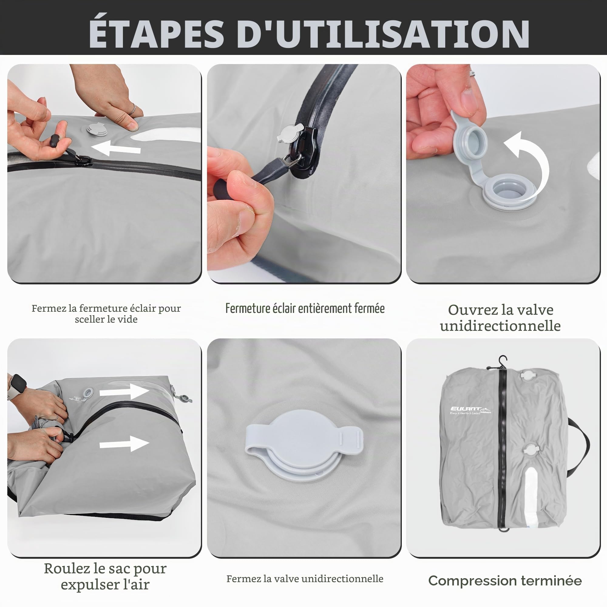 EULANT Réutilisable Sac Compression Sous Vide pour Voyage,TPU Sac de Compression avec IP67 D'étanchéité Zip,Imperméables Sac Voyage Sous Vide Cubes D'emballage Etanches pour Valise Bagage Sac à Dos