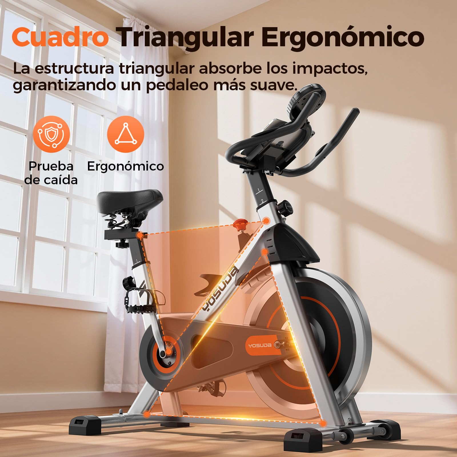 YOSUDA Bicicleta Estática con Resistencia Magnética Silenciosa, Bicicleta de Spinning con Monitor de LCD y Pulsómetro, Soporte para Tablet, App Exclusiva, Carga Máxima 136 kg (Silber)