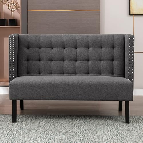 Mixoy 56" Wingback Settee Bench Loveseat Sofa, Modern Upholstered Banquette Sofa Couch for Dining Living Room Hallway and Entryway Seating (Dark Grey)