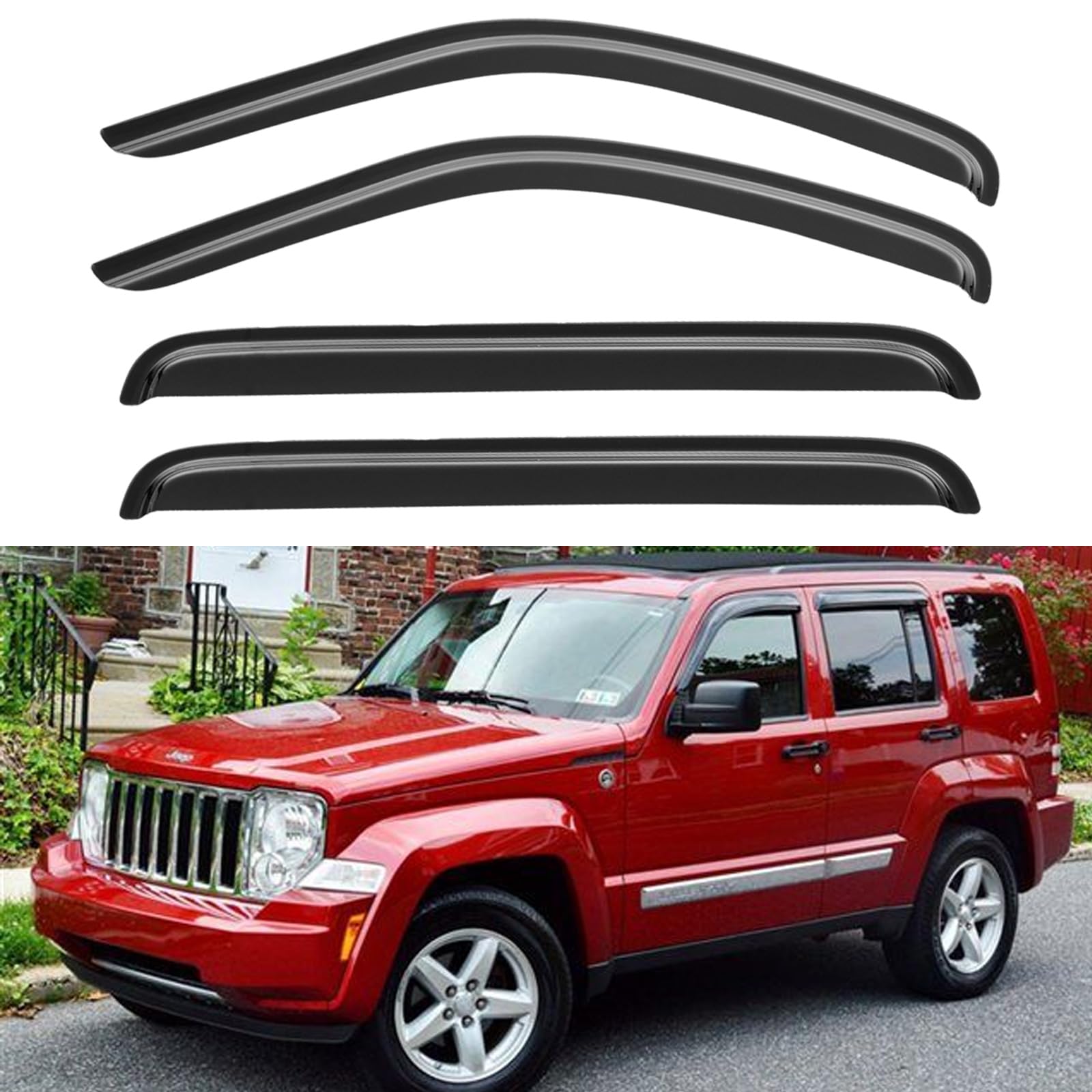 Window Visors Rain Guards for 2008 2009 2010 2011 2012 Jeep Liberty, Out-Channel Window Vent Wind Deflectors Visors Shades for 08 09 10 11 12 Jeep