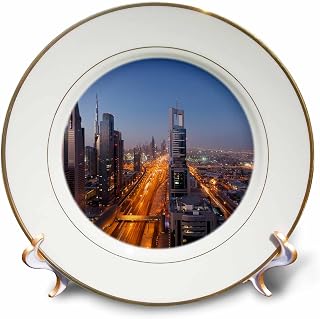 8 inch Porcelain Plate - UAE, Downtown Dubai. High rise buildings along Sheikh Zayed Road Cities