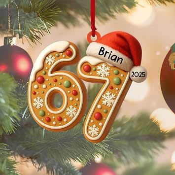 Personalized 67 Christmas Ornament 2025, Custom Six Seven Decor, Funny Teen Trend Cookie Ornament, Gingerbread 67 Holiday Decoration, Cute Kids Name Ornament for Christmas Tree/Style 03
