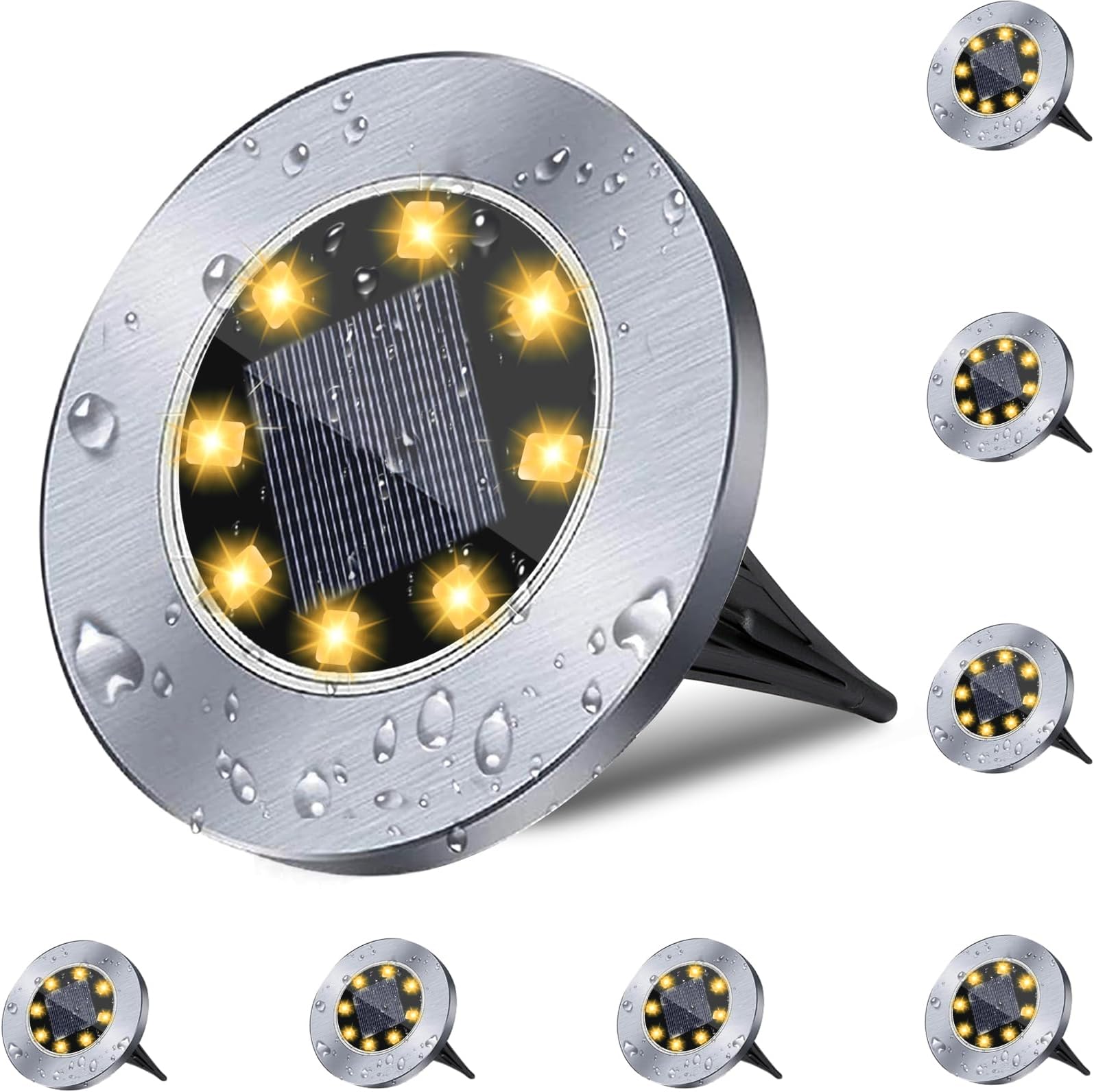 4.6 Inch Diameter Solar Ground Lights, Waterproof Solar Garden Lights, Outdoor Garden Waterproof Bright in-Ground Light, Landscape Lighting for Pathway,Yard,Lawn,Patio,Walkway (8 Pack Warm Light)
