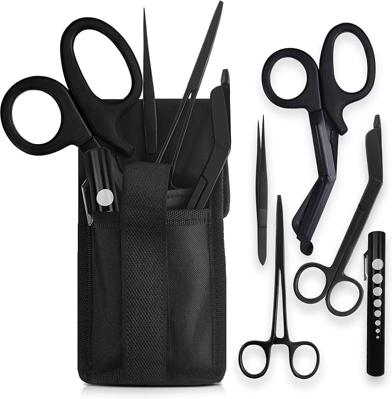 Quick Response EMT Tactical Medical Tool Kit - Adjustable Belt Pouch, EMT Shears, Bandage Scissor, Forceps, Hemostat, and Pupil Light