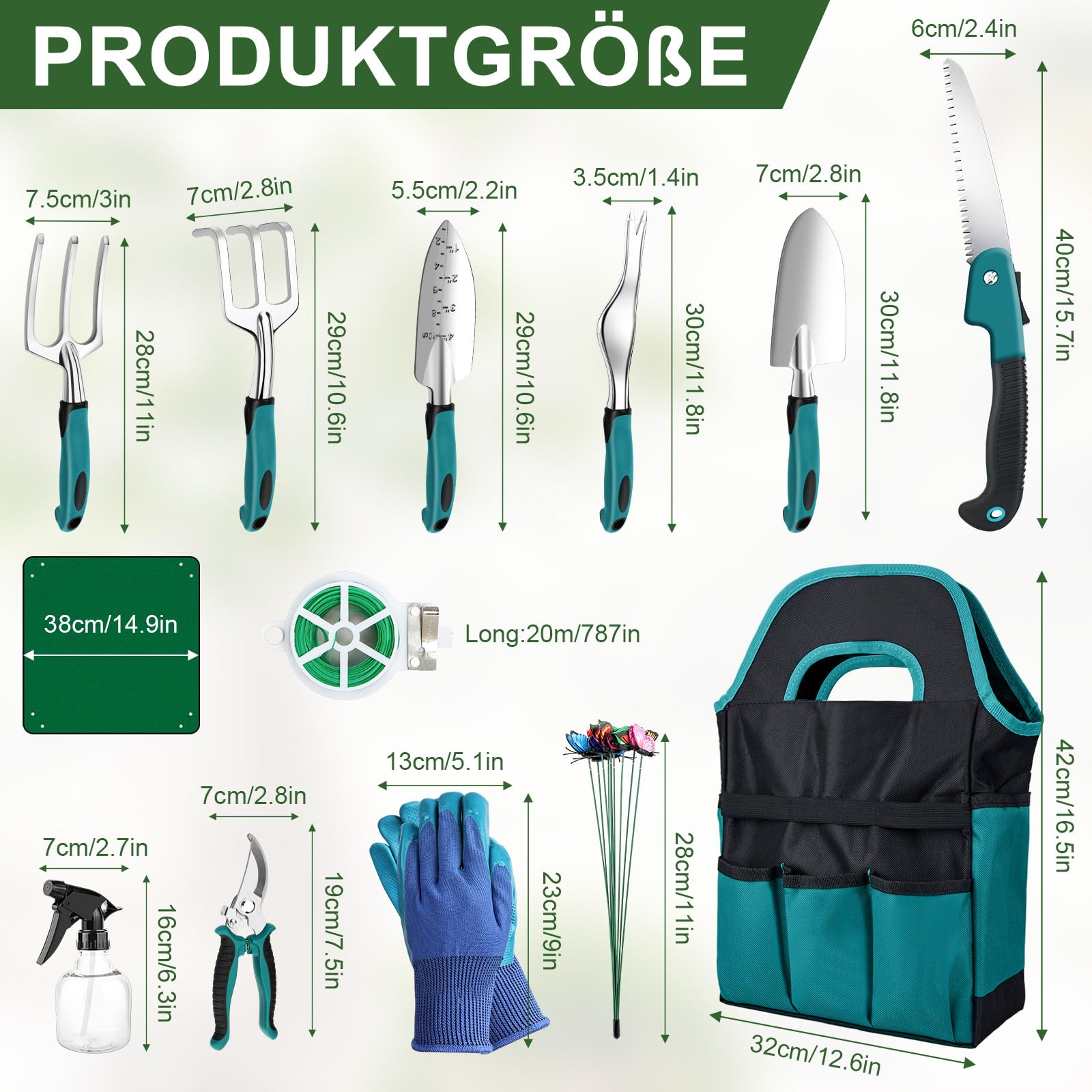 Gartenwerkzeug Set, 22 Stück Gartenset Werkzeug für Gartenarbeit mit Gartengeräte Organizer Handtasche, ideale Gartengeschenke Kit für Frauen & Männer