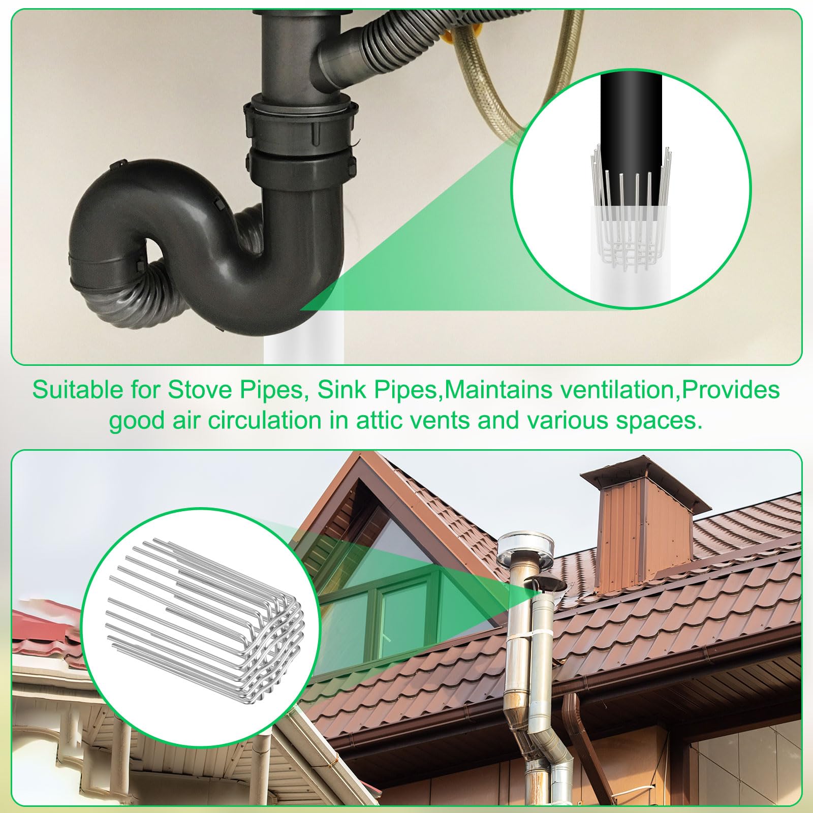 PATIKIL 2Pcs Filtro Protector De Canalón De 69 mm (2.7") De Diámetro | Exterior, Tapa De Terminación De PVC Malla De Cubierta De Techo Cubierta De Tubo De Escape Protector