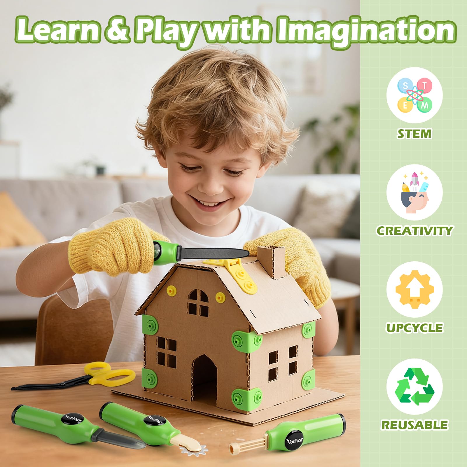Kit de Construcción de Cartón para Niños 158 Piezas - Juego Educativo STEM con Cutter de Seguridad, Rodillo y Destornillador - Ideal para Creatividad DIY, Regalo para Niños y Niñas de 5 6 7 8 9 Años