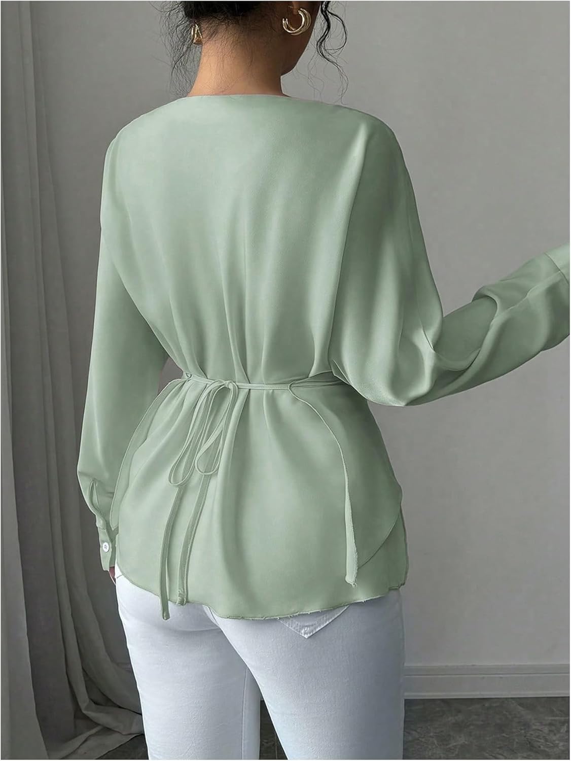 SOLY HUX Women's Criss Cross Wrap Tops Boat Neck Long Sleeve Tie Back Elegant Dressy Blouse - Image 2