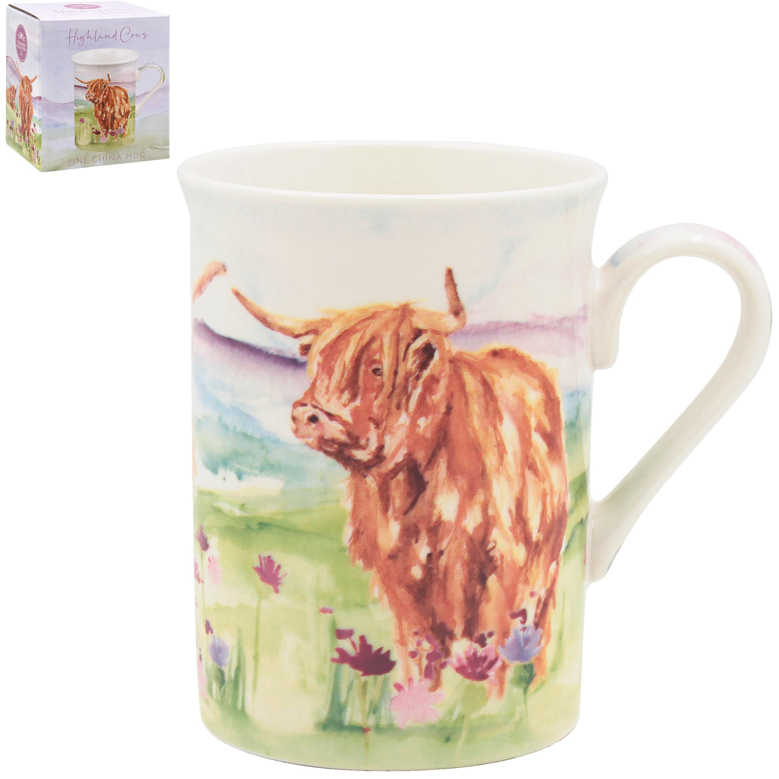The Leonardo Collection Jennifer Rose Gallery Highland Cow Mug 275ml | Fine China Coffee & Tea Cup for Home & Office | Artistic Farm Animal Mug Gift for Women & Men | Kitchen & Dining Drinkware