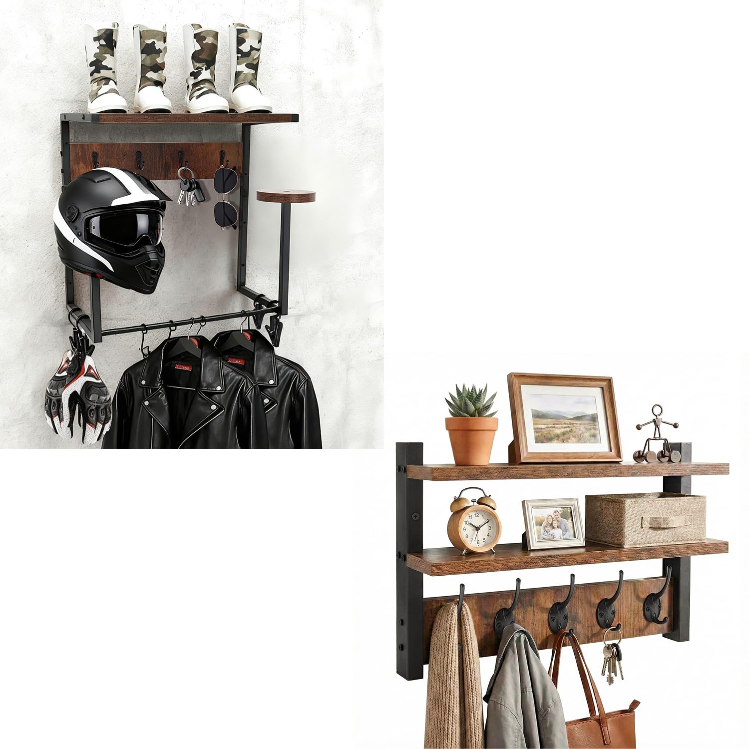 Soporte para casco de moto para evitar caídas con perchero de pared de madera