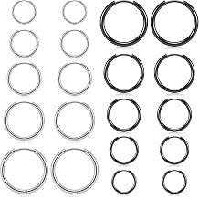 ONESING 10 Pairs Mens Hoop Earrings Stainless Steel Silver/Black Mens Earrings Hoop Hypoallergenic Huggie Hoop Earrings for Men Women Multiple Piercings 8mm/10mm/12mm/14mm/16mm