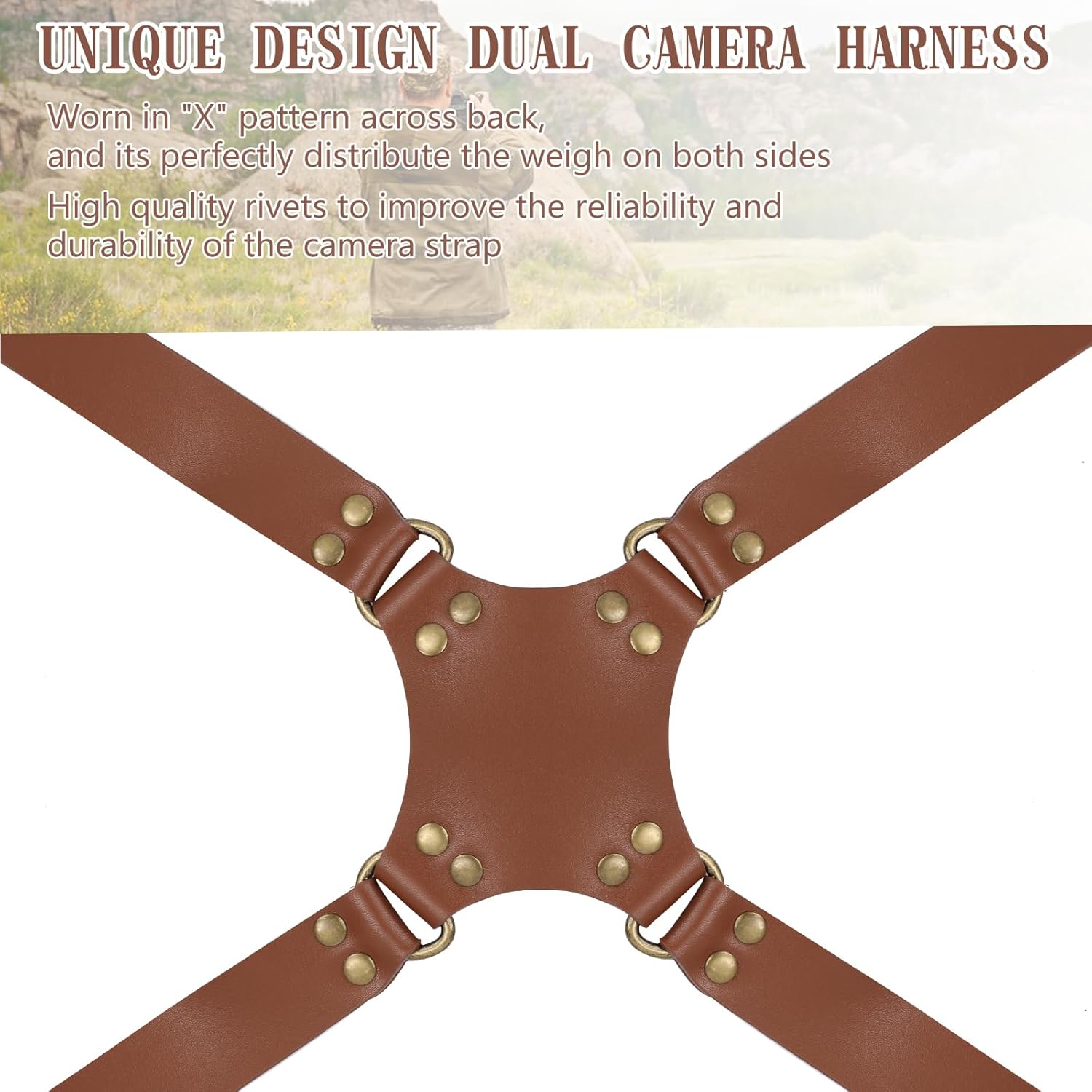Dual Camera Harness Strap for Two-Cameras,Dual Shoulder Leather Camera Strap,Double Camera Harness for DSLR/SLR