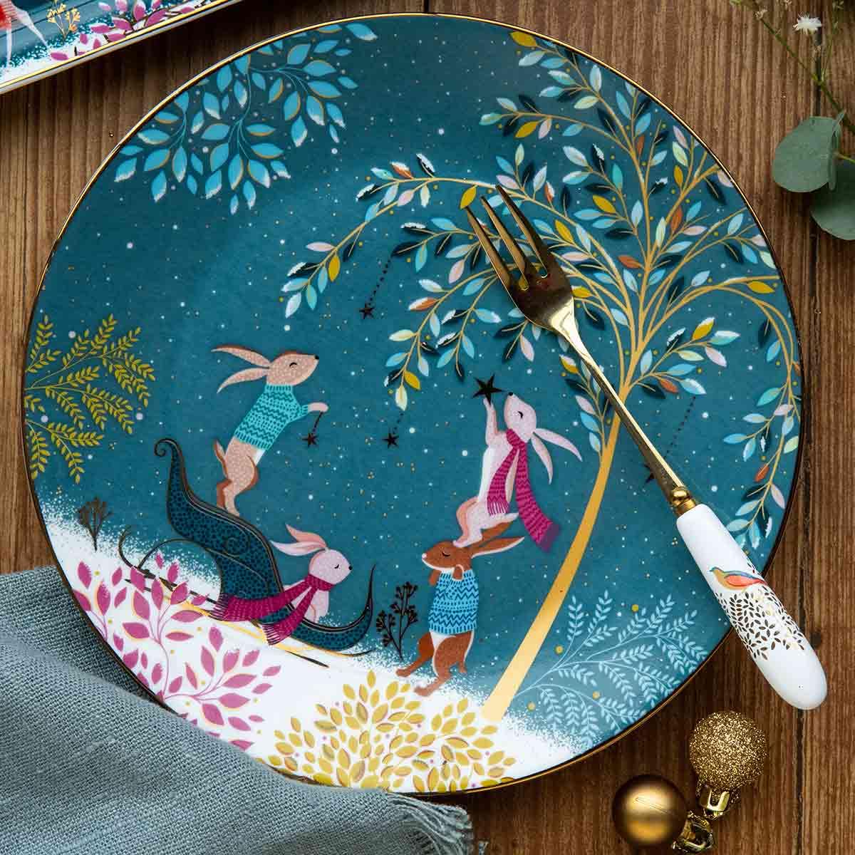 Sara Miller London, collezione Woodland Tales, set di 4 piatti, assortiti, verde