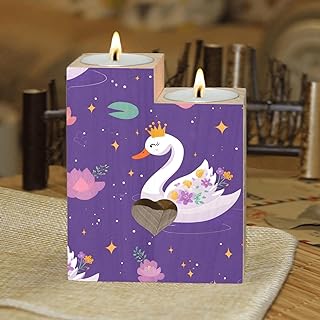 Swans with Crowns and Flowers Candle Holders Wooden Heart Candle Holder for Home Decorative, Wedding, Dinning, Party