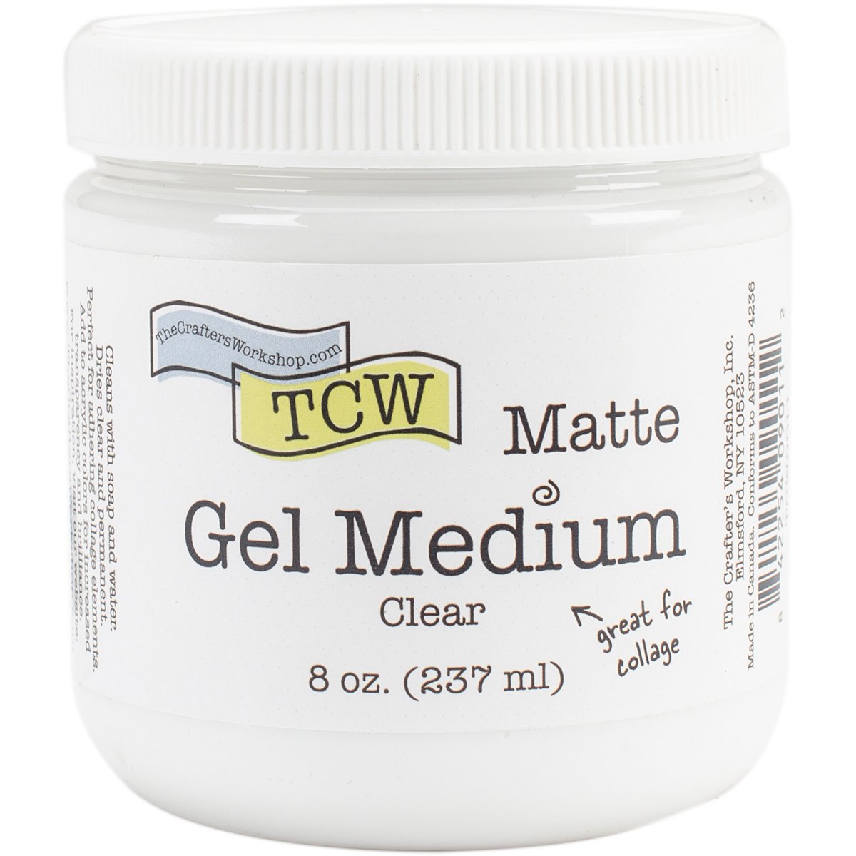 The Crafter's Workshop Gel Medium, Additive for Paint, Adhesive for Canvas, Paper, or Wood, Transparent Finish for Acrylics, Matte Gel Medium, 8-oz, Matte