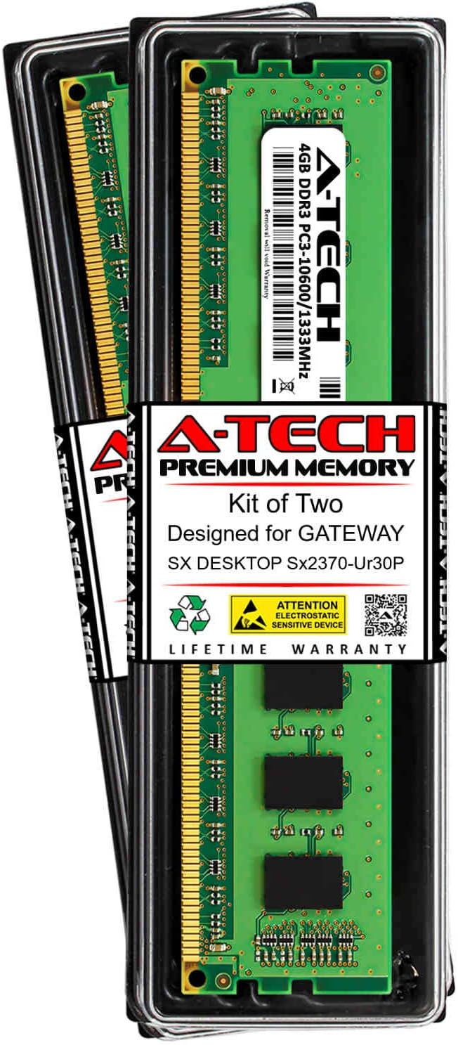 A-Tech 8GB (2 x 4GB) RAM for Gateway SX Desktop SX2370-UR30P | DDR3 1333MHz DIMM PC3-10600 240-Pin Non-ECC UDIMM Memory Upgrade Kit