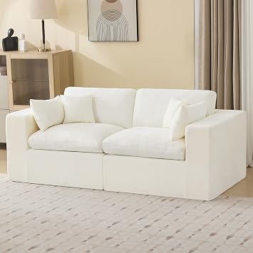 83Cloud Boneless Sectional Couch, Modular Sectional Sofa Deep Seat, Upholstered Convertible Comfy Loveseat Chenille Memory Foam Sofa Couches for Living Room, Beige