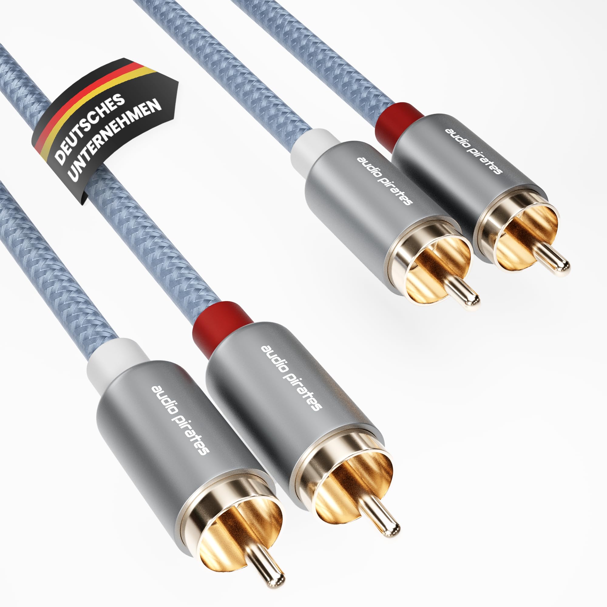 audio pirates Cable RCA 2 x 2 RCA (10 m) – Cable de audio coaxial con conectores chapados en oro de 24 K, cobre OFC y doble blindaje – Cable de altavoz para subwoofer, coche, HiFi & Studio