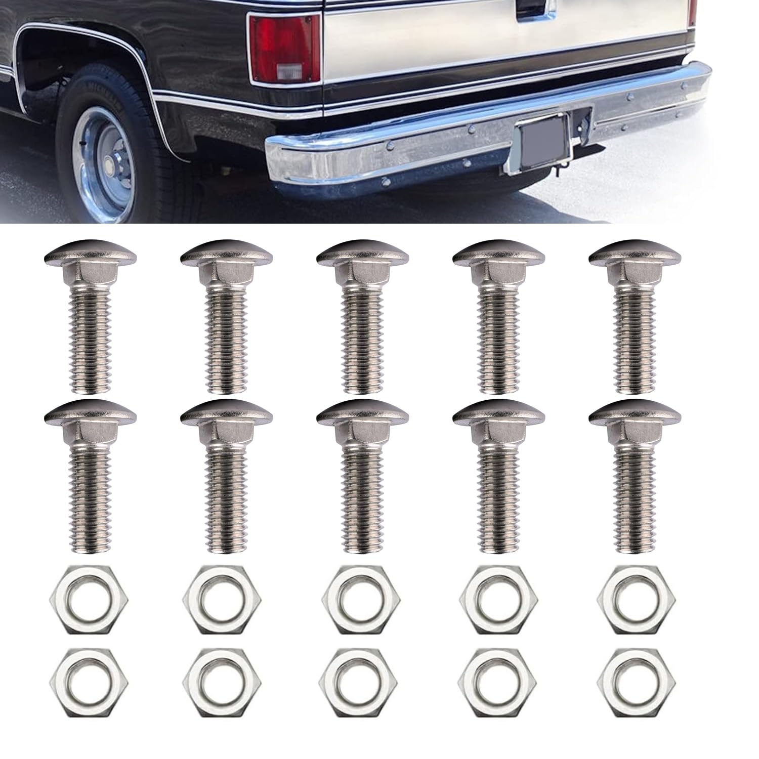 Fits（Chrome Front & Rear Bumper） GM, Chevy, Buick, Oldsmobile, Pontiac, Cadillac, GMC. Bolt & Nut Kit – Stainless Steel (1/2-13 x 1 1/2")