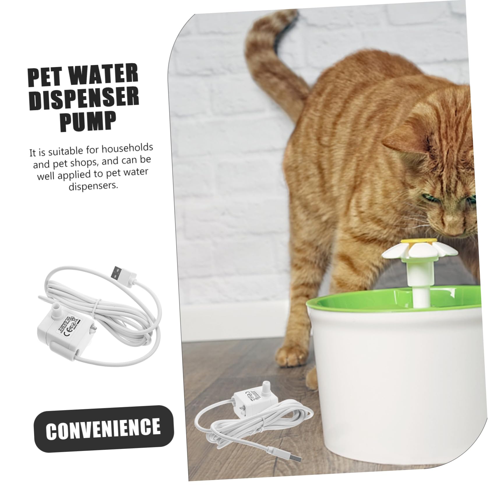 Bomba de Repuesto para Fuente de Agua de Gatos 5v1a Luz | Abs Blanco, Sumergible para Dispensador de Mascotas, Incluye Cable Usb, Uso en Hogares y Tiendas